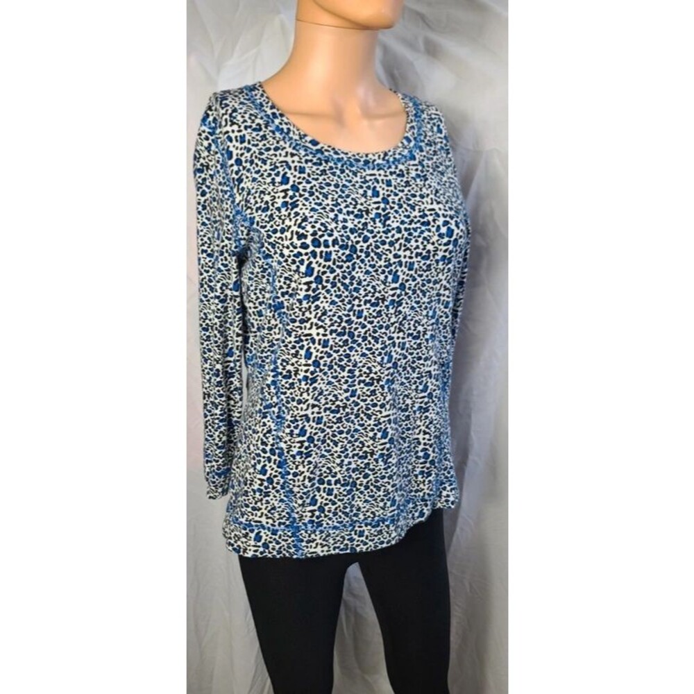 Jones New York Sport size Large Blue Black animal leopard print 3/4 sleeve top